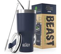 Beast Tumbler - 1050 ml (40 oz), Bleu navy | Gobelet isotherme en acier inoxydable réutilisable | Avec 2 pailles et brosse de nettoyage | Double paroi, idéal pour café chaud ou glacé | Sans BPA