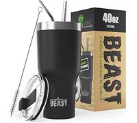 Beast Tumbler - 1050 ml (40 oz), Noir Matt | Gobelet isotherme en acier inoxydable réutilisable | Avec 2 pailles et brosse de nettoyage | Double paroi, idéal pour café chaud ou glacé | Sans BPA