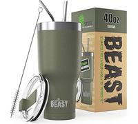 Beast Tumbler - 1050 ml (40 oz), Vert Armée | Gobelet isotherme en acier inoxydable réutilisable | Avec 2 pailles et brosse de nettoyage | Double paroi, idéal pour café chaud ou glacé | Sans BPA