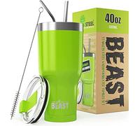 Beast Tumbler - 1050 ml (40 oz), Vert Citronnelle | Gobelet isotherme en acier inoxydable réutilisable | Avec 2 pailles et brosse de nettoyage | Double paroi, idéal pour café chaud ou glacé | Sans BPA