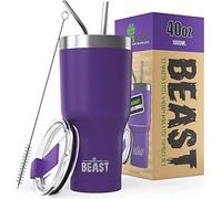 Beast Tumbler - 1050 ml (40 oz), Violet profond | Gobelet isotherme en acier inoxydable réutilisable | Avec 2 pailles et brosse de nettoyage | Double paroi, idéal pour café chaud ou glacé | Sans BPA