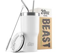 Beast Tumbler - 550 ml (20 oz), Blanc arctique | Gobelet isotherme en acier inoxydable réutilisable | Avec 2 pailles et brosse de nettoyage | Double paroi, idéal pour café chaud ou glacé | Sans BPA