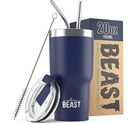 Beast Tumbler - 550 ml (20 oz), Bleu royal | Gobelet isotherme en acier inoxydable réutilisable | Avec 2 pailles et brosse de nettoyage | Double paroi, idéal pour café chaud ou glacé | Sans BPA