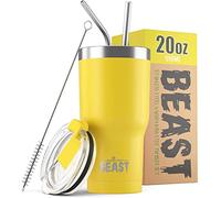 Beast Tumbler - 550 ml (20 oz), Citron | Gobelet isotherme en acier inoxydable réutilisable | Avec 2 pailles et brosse de nettoyage | Double paroi, idéal pour café chaud ou glacé | Sans BPA
