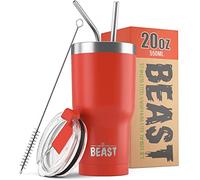 Beast Tumbler - 550 ml (20 oz), Rouge Coccinelle | Gobelet isotherme en acier inoxydable réutilisable | Avec 2 pailles et brosse de nettoyage | Double paroi, idéal pour café chaud ou glacé | Sans BPA
