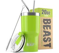 Beast Tumbler - 550 ml (20 oz), Vert Citronnelle | Gobelet isotherme en acier inoxydable réutilisable | Avec 2 pailles et brosse de nettoyage | Double paroi, idéal pour café chaud ou glacé | Sans BPA
