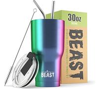 Beast Tumbler - 900 ml (30 oz), Acier Inoxydable | Gobelet isotherme en acier inoxydable réutilisable | Avec 2 pailles et brosse de nettoyage | Double paroi, idéal pour café chaud ou glacé | Sans BPA