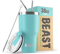 Beast Tumbler - 900 ml (30 oz), Bleu aigue-marine | Gobelet isotherme en acier inoxydable réutilisable | Avec 2 pailles et brosse de nettoyage | Double paroi, idéal pour café chaud ou glacé | Sans BPA