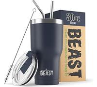 Beast Tumbler - 900 ml (30 oz), Bleu navy | Gobelet isotherme en acier inoxydable réutilisable | Avec 2 pailles et brosse de nettoyage | Double paroi, idéal pour café chaud ou glacé | Sans BPA