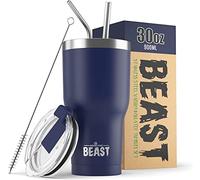 Beast Tumbler - 900 ml (30 oz), Bleu royal | Gobelet isotherme en acier inoxydable réutilisable | Avec 2 pailles et brosse de nettoyage | Double paroi, idéal pour café chaud ou glacé | Sans BPA