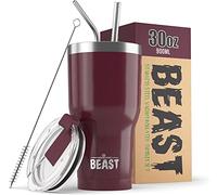 Beast Tumbler - 900 ml (30 oz), Canneberge | Gobelet isotherme en acier inoxydable réutilisable | Avec 2 pailles et brosse de nettoyage | Double paroi, idéal pour café chaud ou glacé | Sans BPA