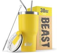 BEAST Mug Isotherme Cafe - 900ml I Citron I Acier Inoxydable I Réutilisable, Tasses Isothermes I 2 Pailles et Brosse Nettoyage I Thermos Cafés de Voyage Double Paroi I Café Chaud ou Glacé