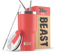 Beast Tumbler - 900 ml (30 oz), Corail | Gobelet isotherme en acier inoxydable réutilisable | Avec 2 pailles et brosse de nettoyage | Double paroi, idéal pour café chaud ou glacé | Sans BPA