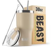 Beast Tumbler - 900 ml (30 oz), Sable | Gobelet isotherme en acier inoxydable réutilisable | Avec 2 pailles et brosse de nettoyage | Double paroi, idéal pour café chaud ou glacé | Sans BPA