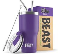 Beast Tumbler - 900 ml (30 oz), Violet profond | Gobelet isotherme en acier inoxydable réutilisable | Avec 2 pailles et brosse de nettoyage | Double paroi, idéal pour café chaud ou glacé | Sans BPA