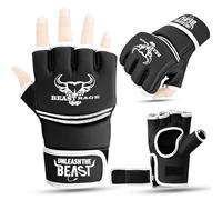 BEASTRAGE Gants MMA pour Hommes et Femmes, Gants d'arts Martiaux, Paume ventilée, Cuir Vegan, Combat en Cage, Muay Thai, Kick Boxing, Punching Bag, Boxe, Kickboxing (M, Blanc)