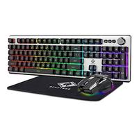 Beastron Clavier de jeu rétroéclairé RVB avec souris et tapis de souris - Bouton de clavier multimédia