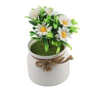 Beatanug Bonsaï artificiel dans un pot en corde de chanvre - Plantes en pot pour décoration de table, petites plantes artificielles avec aspect réaliste, plastique résistant aux UV, 17 cm (blanc)