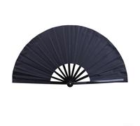 Beatanug Éventail pliable en plastique de 33 cm pour la pratique des arts martiaux, l'entraînement de Kung Fu et l'utilisation en extérieur en été - Ventilateur à anneau portable noir avec diamètre