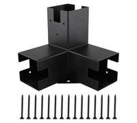 Beatanug Kit de support d'angle à angle droit pour pergola, base de poteau en acier et aluminium avec trous de parasol, connecteur 3 voies robuste pour cadre de tonnelle, noir (3T)