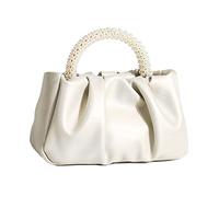 Beatfull Joli petit sac à main de soirée en cuir souple froncé, poignée en perles avec sangle pour port en bandoulière, blanc