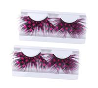 Beatifufu 2 Faux Cils Colorés Rose Plumes Exagérées Réutilisables Cosplay Maquillage Fête Costume