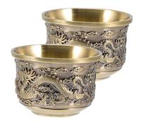 Beatifufu 2 pièces Tasse à Thé Chinoise Rétro Alliage de Zinc Décor Bureau Élégant Lot de Tasses Dragon et Phénix Résistantes et Empilables pour Maison et