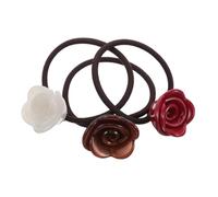 Beatifufu 3 Pièces Flower Elastic Hair Ties With Rose Charm High Elasticity No Damage Ponytail Holders For Women Brides Curly And Thick Hair