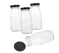 Beatifufu 4 pièces Lot de Bouteilles de Lait Verre avec Couvercles Métalliques Contenants Hermétiques pour Réfrigérateur Bouteilles Réutilisables pour Boisson Froide et Jus