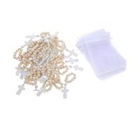 Beatifufu 40 ensembles Lot de Bracelets Chapelet en Matière Naturelle avec Sachets Maille pour Baptême Cadeaux Shower et Première Communion Décorations Traditionnelles de Bénédiction