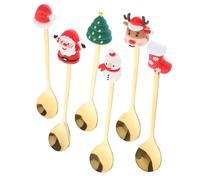 Beatifufu 6 Pièces Coffret Cuillères à Café de Noël Dorées Cuillères à Dessert et Mélange Acier Inoxydable Cadeau avec Motifs Père Noël Sapin Renne Bonhomme pour Café et Pâtisseries