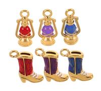 Beatifufu 6 Pièces Western Cowboy Jewelry Charms Set Double-sided Enamel Stainless Steel Boot Lantern Pendants For DIY Crafting Christmas Stocking Stuffers And Necklace Making