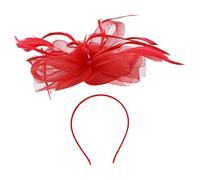 Beatifufu Accessoire De Tête Plumes Et Filet Élégant Fascinateur Rouge Maille Pour Mariage Cocktail Et