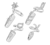 Beatifufu Bague à L'Ongle Argentée Ouverte Strass Lot de 4 Pièces en Alliage Tailles Multiples Bijoux pour Ongles Décoratifs Accessoires Nail Art pour Manucure à Domicile ou Soirée