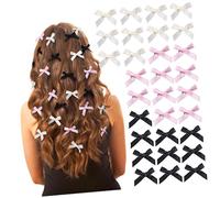 Beatifufu Lot de 30 Barrettes à Nœud Mini Colorées Petites Pinces Crocodiles en Textile Robuste pour Femmes Filles Usage Quotidien Accessoires Cheveux Beige, Rose, Noir