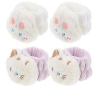 Beatifufu Lot de 4 Bracelets Anti-humidité en Fausse Fourrure, Imperméables Jusqu’au Poignet, Taille Petite, Couleur Blanche Motifs Chat et Lapin, pour Lavage du Visage, et Soins Peau