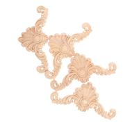 Beatifufu Lot de 4 Incrustations Décoratives Sculptées en Bois Brut, Appliques D’angle 10x10x1 Cm Non Peintes pour Décoration Murale Vintage et Meuble Déco Salon, Ornements Artisanaux