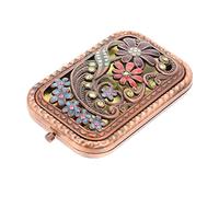 Beatifufu Miroir De Pliant Miroir De Poche De Voyage Mini Cosmétique Léger Compact Fleur Strass Petit Compact Pliant Portatif à Main Métal Portable
