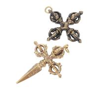 Beatifufu Pendentifs Vajra Porte-clés en Cuivre 2 Pièces Artisanaux Charmes Faits Main Décoratifs Bouddhistes Miniatures Léger DIY Collier Paquet Rituel Style Aléatoire