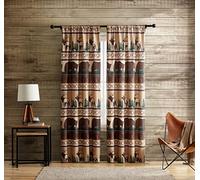 Beatrice Home Fashions Bear Mountain Lot de 2 Rideaux de fenêtre avec Passe-Tringle, Motif Ours, élan, Chalet Rustique, Chaque Panneau Mesure 96,5 cm de Large x 213,4 cm de Long, Marron