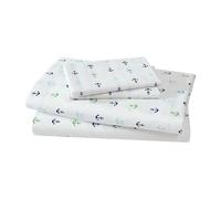 Beatrice Home Fashions Coastal Hotel Collection Parure de lit en Polyester Facile d'entretien Motif Ancres Bleu Marine, Vert et Bleu mer Ancres sur Blanc (Queen Size)