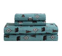 Beatrice Home Fashions Cozy Cabin Parure de lit 4 pièces en Microfibre avec Poches Profondes - Motif Patchwork Rustique à Carreaux - Cerf Sauvage - pour Grand lit