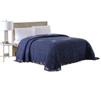 Beatrice Home Fashions Medallion Couvre-lit en Tissu Chenille, pour lit Queen, Bleu Marine