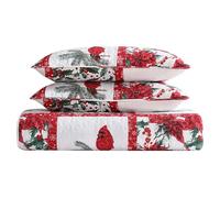 Beatrice Home Fashions Parure de lit de Vacances pour lit Double/Grand lit avec Patchwork gui, Houx, Poinsettia, Rouge, Vert, Blanc