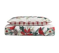 Beatrice Home Fashions Parure de lit Double avec Courtepointe Cardinale, Poinsettia, Blanc, Rouge, Vert