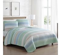 Beatrice Home Fashions Parure de lit rayée en Polyester, Bleu Sauge, très Grand lit