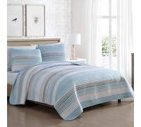 Beatrice Home Fashions Parure de lit rayée, Polyester, Bleu Gris, très Grand lit