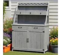 Beatrix Table de rempotage de jardin en bois avec rangement, gris, 113 x 47 x 164 cm, banc de travail extérieur avec tiroirs, étagères et armoire