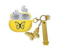 Beats Studio Buds Étui avec porte-clés pour femmes et filles - Joli papillon en silicone souple - Coque de chargement sans fil - Protection intégrale anti-perte pour écouteurs Beats Studio 2021 (jaune)