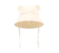 Beau bébé Pêcheur Coton Respirant Dessin animé Ours Bonnet Enfant 0-3 ans Chapeau de protection solaire Foin Nouveau-né, Couleur : beige, S